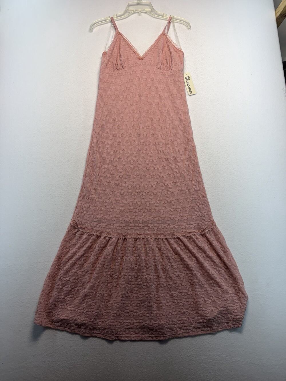 NWT No Boundaries Dusty Rose Pink Lace Tiered Hem Maxi Sundress Beach Vacation S